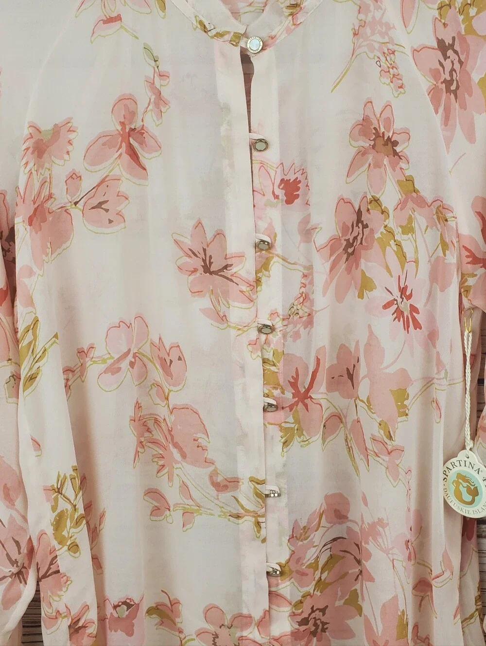 NWT Spartina 449 Womens Large 100% Silk Floral Sleer Button Down Blouse Top - Picture 3 of 11
